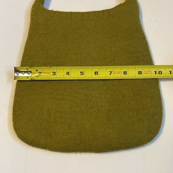 🆕 Handmade Felted Wool Green Hobo Bag with Multicoloured Square Pattern - Picture 6 of 10